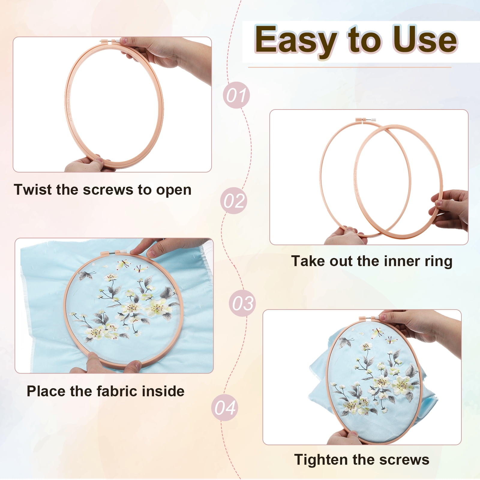 Uxcell 3 Pieces 10.2" x 9.4" Hexagonal Embroidery Hoops, ABS Adjustable Cross Stitch Hoops, Khaki