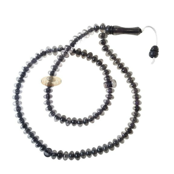Muslim Dhikr Beads – Medium-Size Translucent Black 8X5Mm Simple Plastic 99-Bd Islamic Prayer Tasbeeh Dhikr Salat 20-Inch Misbaha Knob Ends