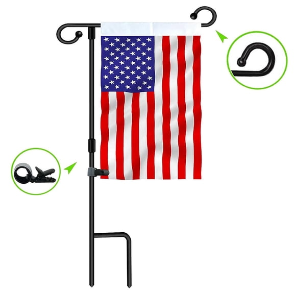 Garden Flag Pole,Upgraded Version Garden Flag Stand No Need Stopper Garden Flag Pole Metal Powder-Coated Weather-Proof Paint With Clip Without Flag,Garden Flag Stand(Flagpole Clip 33*17in)