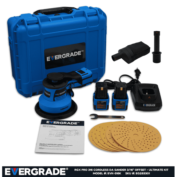 EVERGRADE RGX Pro 316 Cordless DA Random Orbit Sander PREMIUM KIT - 3/16", 5.0 mm Offset, Professional-grade, 10,000 RPM, Variable speed,