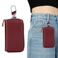 thumbnail image 2 of Qyaukm Unisex Mens Womens Premium Leather Car Key Holder Bag Keychain Case Wallet with 12 Hooks & 1 Keychain/Ring Closure - Wine Red, a Multifunctional Zippered Genuine Leather Home Key Bag, 2 of 9