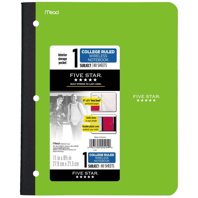 Five Star Wireless Notebook 1 Subject College Ruled Assorted