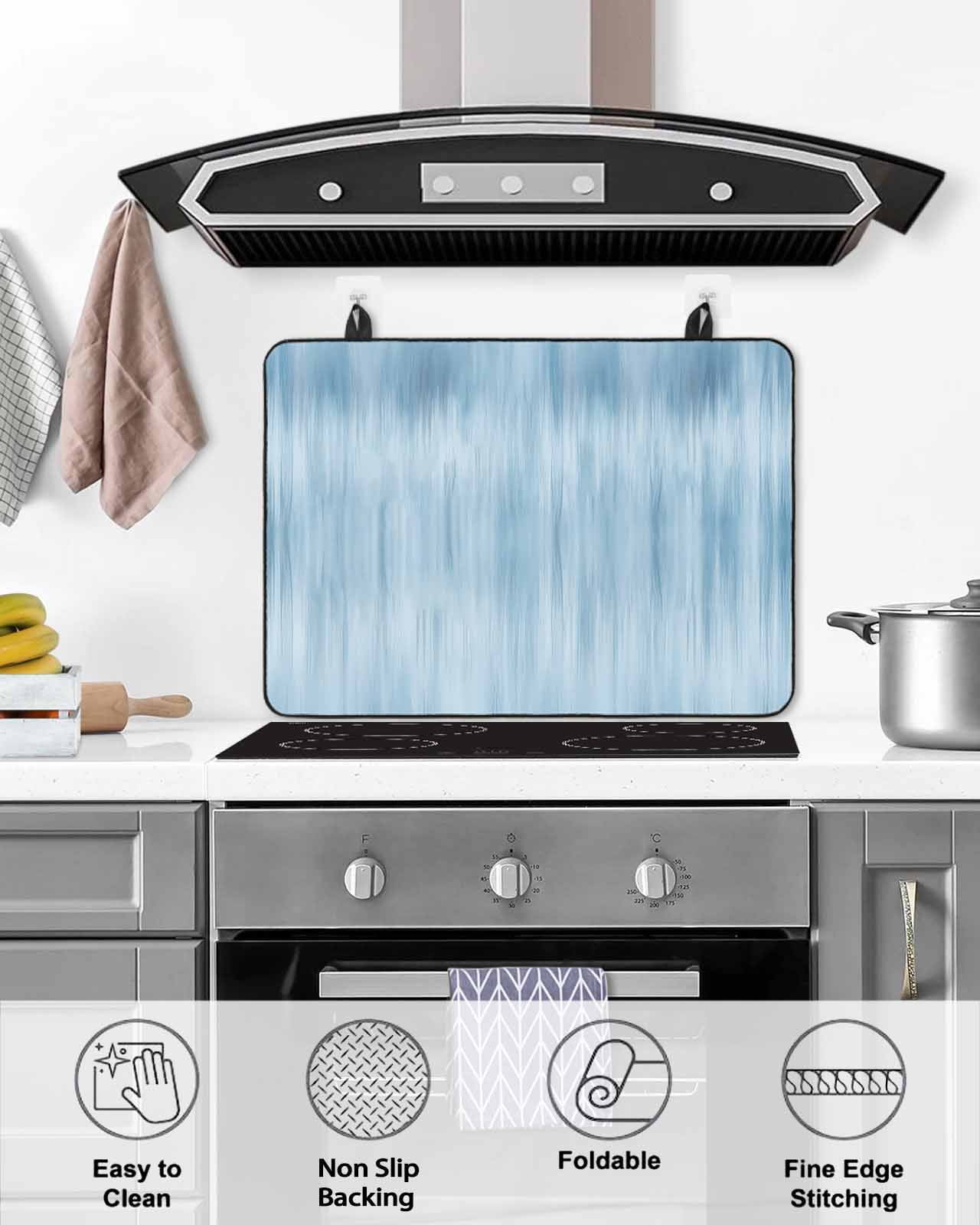 Large Induction Cooktop Protector Mat Light Blue Stove Top Covers for Electric Stove, Modern Abstract Art Ombre Striped Decorative Stove Burner Cover Mats, Glass Top Stove Cover