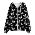 thumbnail image 4 of larppty Women's Zip Up Hoodies Butterfly Graphic Oversized Sweatshirt Long Sleeve Floral Coats Spring Fall Fashion Sweatshirts Streetwear (Black, 3XL), 4 of 5