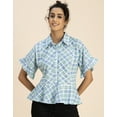 thumbnail image 5 of Moomaya Printed Cotton Short Sleeve Peplum Top - Shirt Collar, Chic Top, 5 of 9