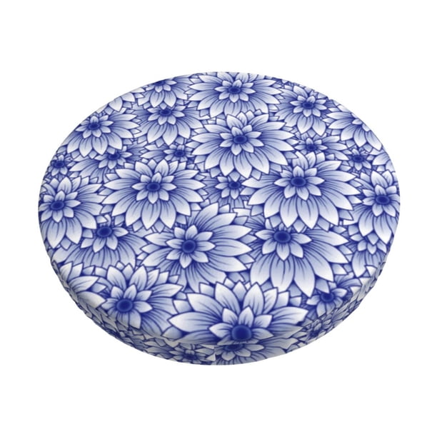 Disketp Blue And White Flowers Funda Redonda para Taburete, Funda de Cojín para Silla de Bar Suave y Elástica-12 inch