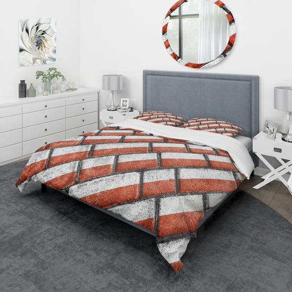 Designart 'Red and White Streetwalk' Modern & Contemporary Duvet Cover Set