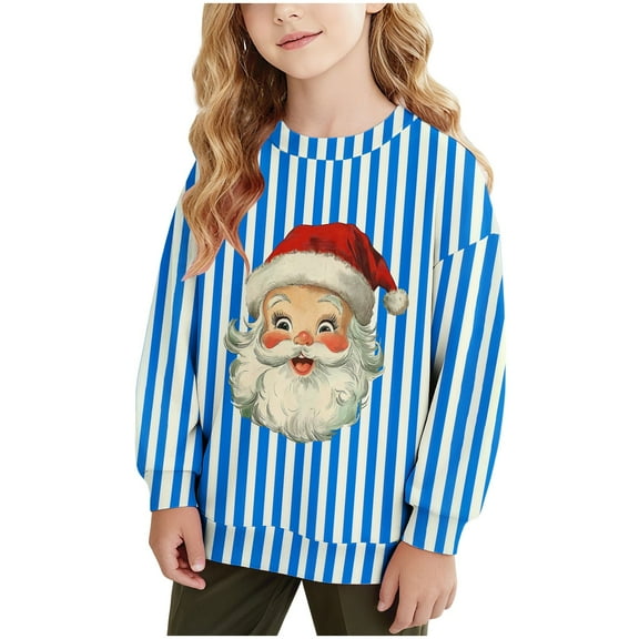 Lorytime Christmas Boys Girls Sweatshirts for Fall Santa Claus Stripes Shirt Crew Neck Long Sleeve Tops Pullover