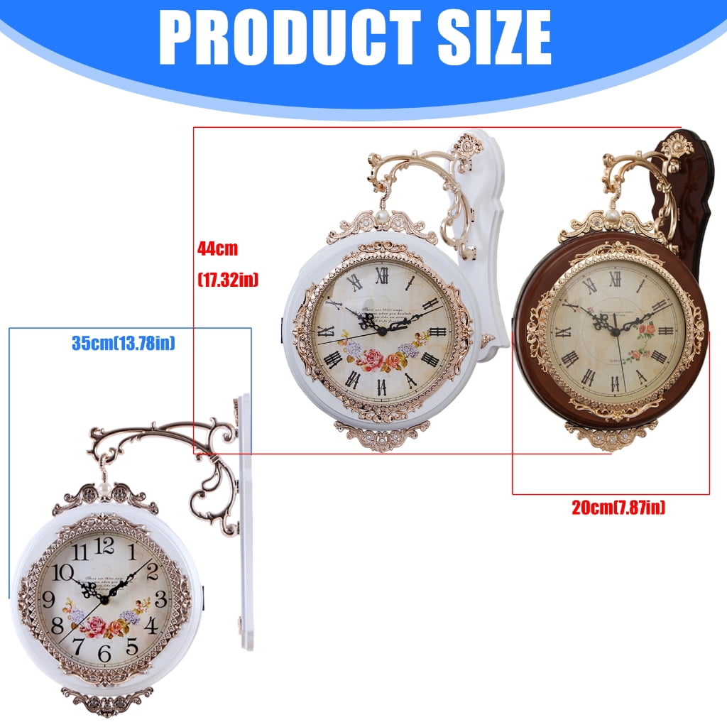 PatungKu European Antique Quiet Double View Wall Clock For Bedroom Dining Room Decors