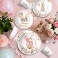 thumbnail image 7 of Bunny Birthday Party Supplies Set, Pink Rabbit Theme Plates Cups Napkins Banner Balloons Tablecloth Cake Topper Backdrop Swirls Cutlery, Serves 24, For 1st 2nd Birthday, 7 of 7