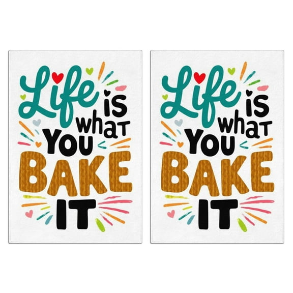 2 Pcs Funny Kitchen Towels,Life Is What You Bake It Microfiber Dish Towels,Kitchen Tea Towels,Kitchen Towel Set (18" X 26")