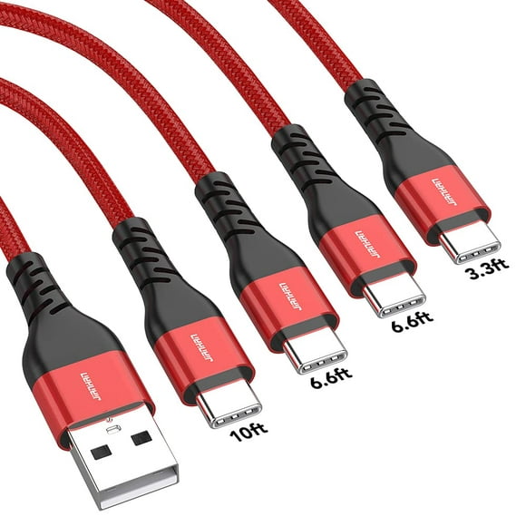 Câble USB C, JianHan 4 Pack (3.3ft + 6.6ft + 6.6ft + 10ft) 3.1A QC3.0 Câble USB de Charge Rapide de Type C pour Samsung S21 S20 S10