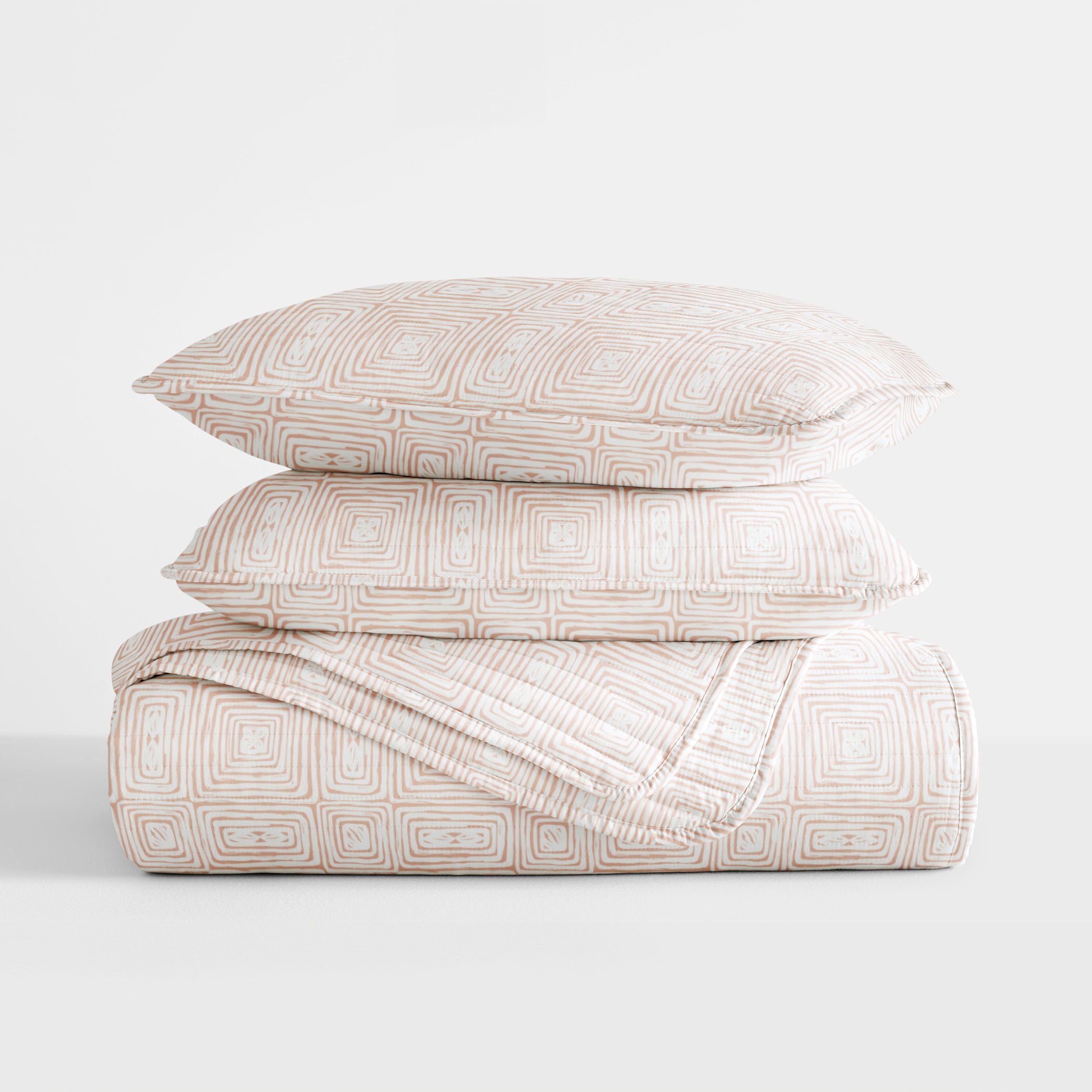 Lightweight Quilt Sets - Wrinkle Free - Coverlet Geometric Apricot Pattern by Comfort Canopy