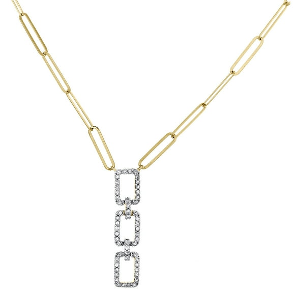 10K Yellow Gold Diamond Dangle Charm Necklace Paper Clip Link Chain 18" 0.25 Ct.