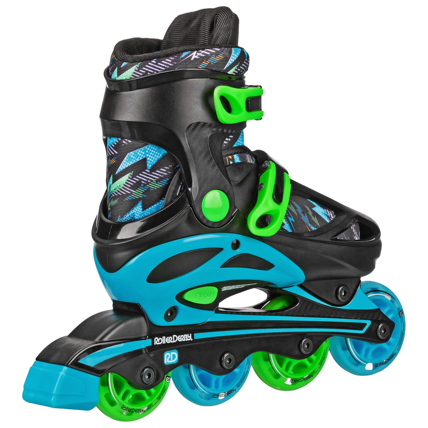 Roller Derby Sprinter Boy's 2n1 Adjustable Quad and Inline Skate Combo Lightning, Size 12-2