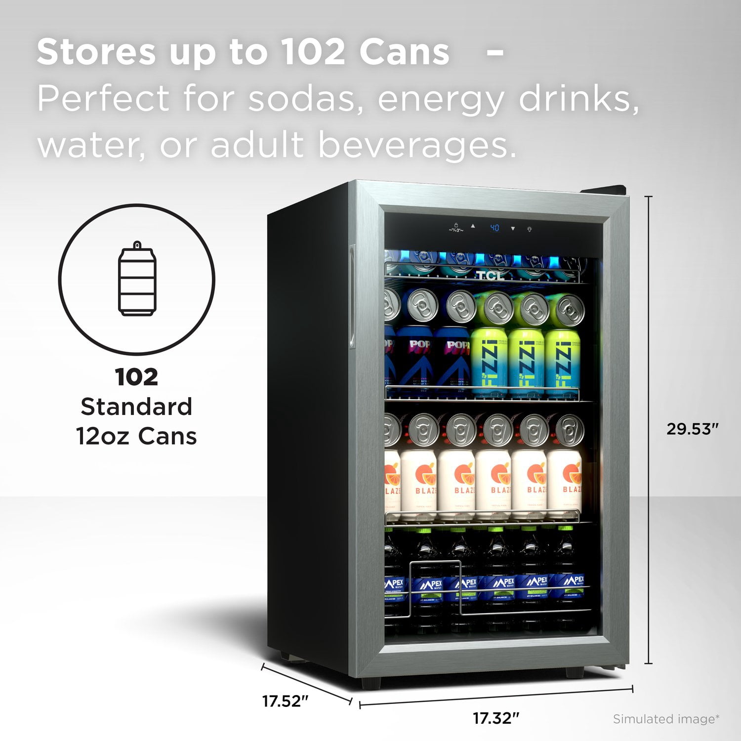 TCL Stainless Steel Single Door 102 Can Beverage Cooler for Kitchen, Bedroom & Office, 2.4 Cu. Ft.