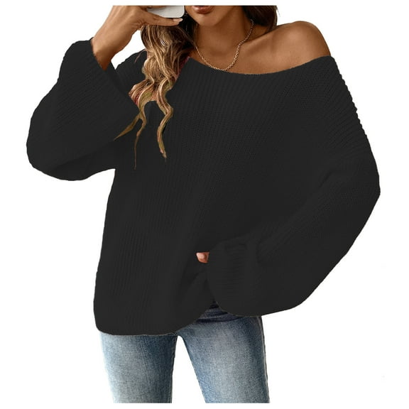 Bibifish Womens Sweaters Loose Fit Off The Shoulder Pullover Sweaters Baggy Long Sleeve Sweaters Trendy Autumn Knitted Tops For Ladies