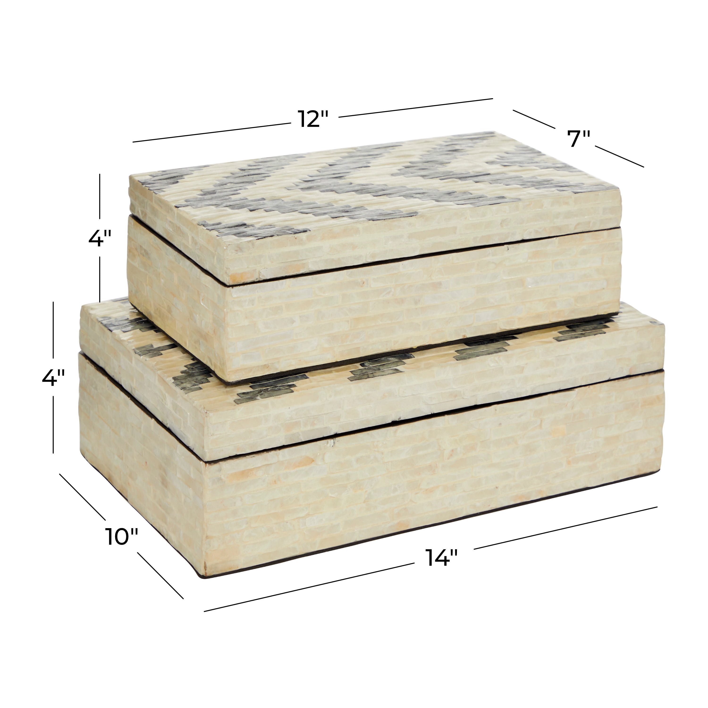 DecMode Handmade Chevron Pattern Cream Mother of Pearl Decorative Box with Hinged Lid, 2 Count