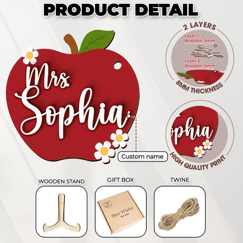 Teacher Appreciation Gift – Personalized Apple Pencil Name Tag, Thank You Teacher Keychain, Back to School & End of Year Gift from Student