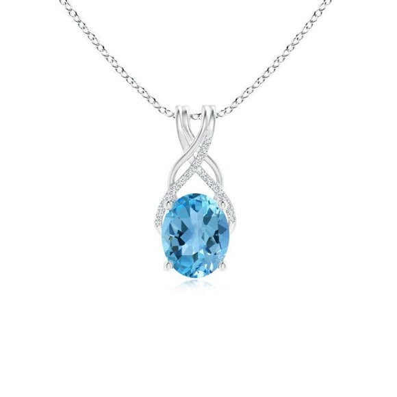 Angara Collier en Topaze Bleue Suisse Naturelle - Pendentif Ovale 3,25 ct en Topaze Bleue Suisse à Croisillons avec Diamants en Platine pour Femmes