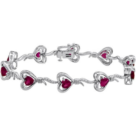 Knots of Love Sterling Silver Created Ruby with Diamond Accent Heart Bracelet, 7.5