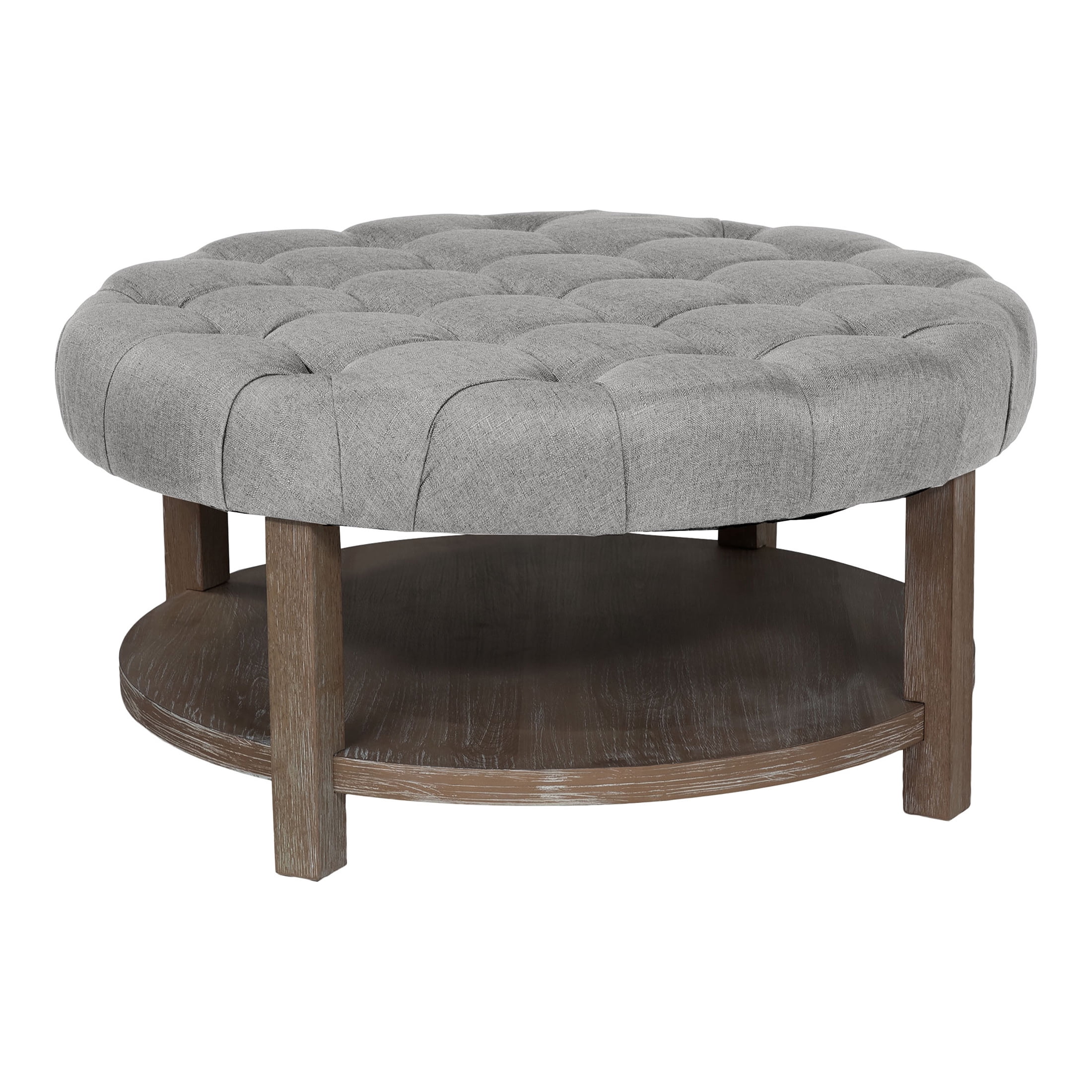 Furniture of America Button Round Coffee Ottoman, Light Gray