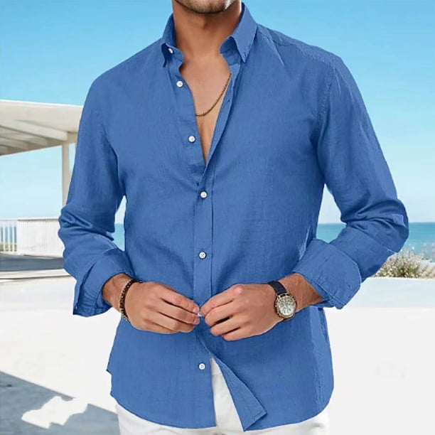 pstuiky camisas de manga larga para hombre, Camisa informal de moda para hombre, con cuello en V y mangas, transpirable salir tops l