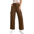 thumbnail image 4 of DHFJKG Womens Corduroy Pants High Waisted Elastic Drawstring Cargo Loose Fit Wide Leg Joggers Pants With Pockets Soft Trousers, 4 of 6