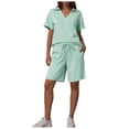 thumbnail image 4 of vigerkar 2 Piece Sets for Women Summer Lounge Sets Short Sleeve Sweatsuit V-neck Tops and Drawstring Shorts Outfits Tracksuit (Light Green, XL), 4 of 9