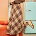 thumbnail image 4 of Zunfeo Women's Skirts Trendy Flare Midi Skirts Classic Plaid Tweed Skirts Fall Winter Casual A-line High Waist Skirts with Pockets- Khaki Size XL, 4 of 7