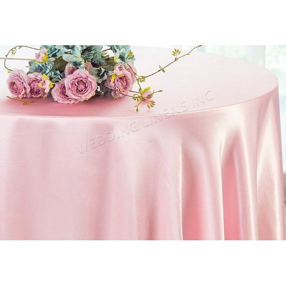 Wedding Linens Inc. 108" Round Satin Tablecloth Satin Table Cover Linens - Pink