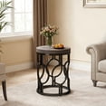 thumbnail image 4 of Fnova Round End Table, Industrial Small Side Table with Metal Hollow Frame for Living Room, Bedroom, Easy Assembly Nightstand, 4 of 10