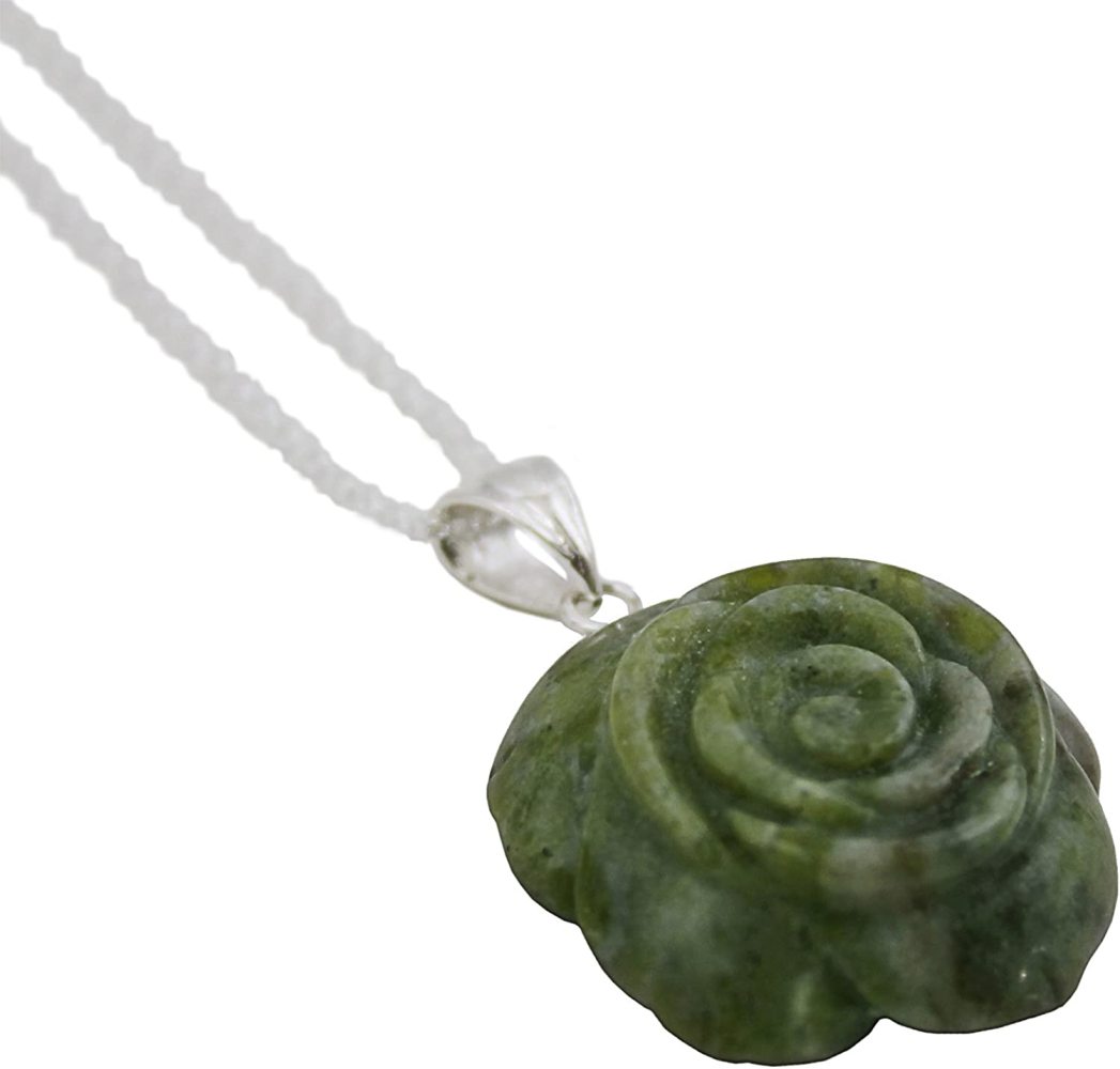 Sterling Silver & Irish Connemara Marble Carved Rose Pendant - image 1 of 3