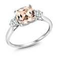 thumbnail image 3 of Gem Stone King 10K White Gold Peach Morganite and Moissanite 3-Stone Engagement Ring for Women | 1.56 Cttw | Cushion 7MM | Gemstone Birthstone | Three Stone Wedding Anniversary Promise Ring| Size 6, 3 of 6
