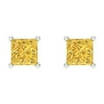 thumbnail image 3 of 1 Ct Princess Cut Studs Yellow Crystal 14K White Solid Gold Everyday Dainty Earrings Screw Back, 3 of 7