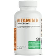 Bronson Vitamin K Triple Play (Vitamin K2 MK7 / Vitamin K2 MK4 / Vitamin K1) 90 Capsules