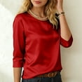 thumbnail image 5 of GEWSEY Womens Satin Silk 3/4 Length Sleeve Tunic Tops Trendy Silky Round Neck Business Casual Shirt Dressy Blouses (Red, M), 5 of 9