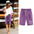 thumbnail image 1 of LOVZFMLL Women's Elastic Waist Blowball Printing Drawstring Shorts Purple S, 1 of 4