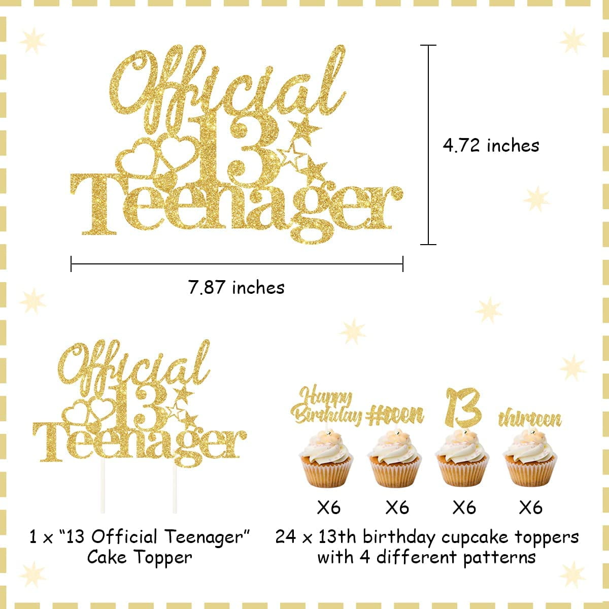 25 Pcs Official Teenager 13 Cake Topper for 13th Birthday Party Decorations  Happy 13th Birthday Party Decorations Rose Gold Glitter. -