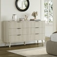 thumbnail image 4 of Aufeile 3 Piece Dresser and Nightstand Set for Bedroom, Boho 6 Drawer Dresser & Nightstands Set of 2 with 3 Drawers & USB Charging, Fluted Wood Storage Cabine, Modern Bedroom Furniture Set, White Oak, 4 of 15