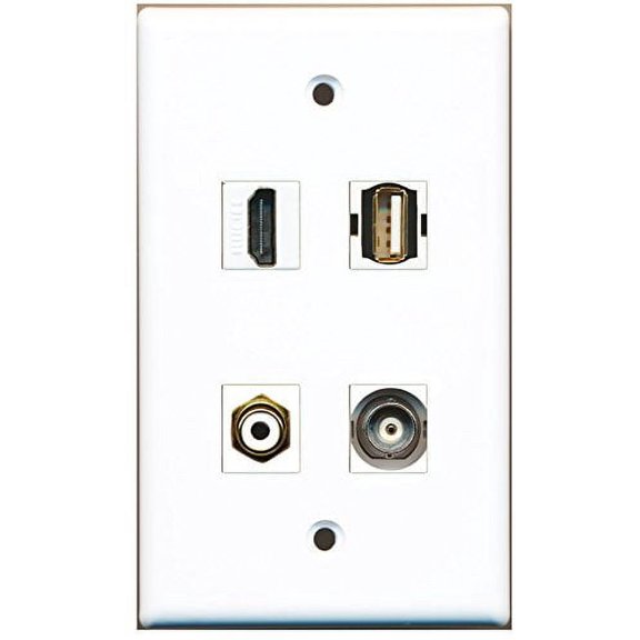 RiteAV - 1 Port HDMI 1 Port RCA White 1 Port USB A-A 1 Port BNC Wall Plate