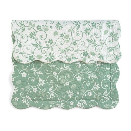Floral Scallop - Floral Scroll Two-Tone with Scalloped Edges Reversible Pillow Sham, Sham, Sage