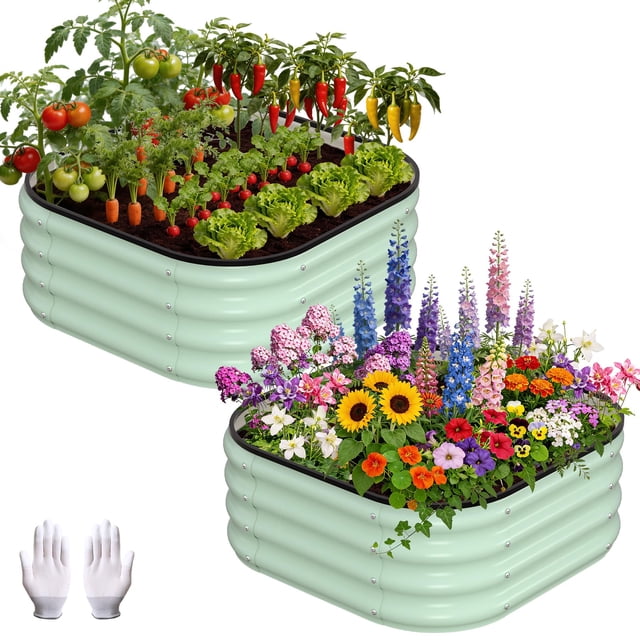 Raised Garden Bed – 2-Pack Galvanized Heavy Duty – 2x2x1FT – Rust-Resistant, Rounded Corners & Open Bottom – Vegetables, Flowers & Herbs