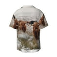 thumbnail image 6 of PAYOHTO Scottish Highland Cattle Winter Landscape Mens Hawaiian Casual Short-sleeved Shirt Tropical Summer Beach Button Down Shirts, 6 of 7