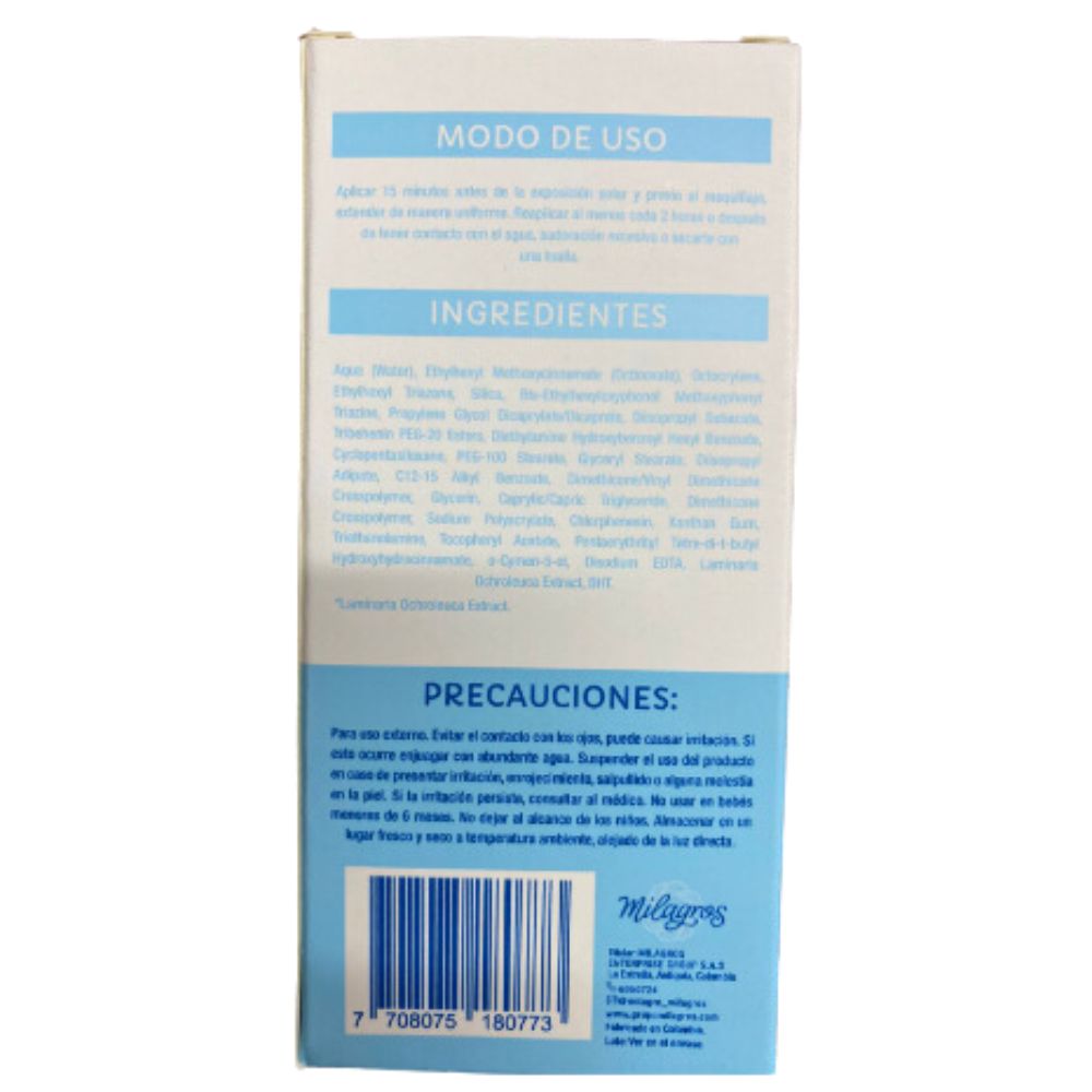 Milagros Protector Solar (Pack 2) Sin Color, Protector Solar Milagros, Milagros Prodcutos Colombianos, Protector Solar Milagros con y sin Color