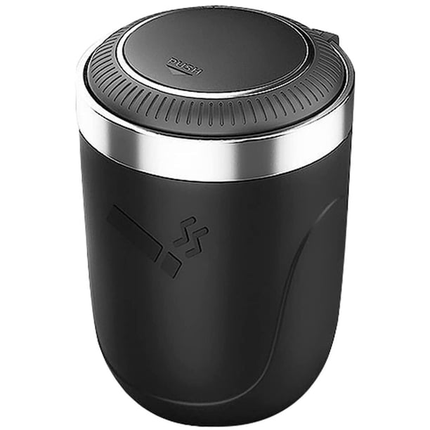 Cenicero portátil para coche, innovador cenicero sin humo desmontable de acero inoxidable con diseño sellado para viajes en coche, la luz LED azul garantiza un uso fácil durante la noche