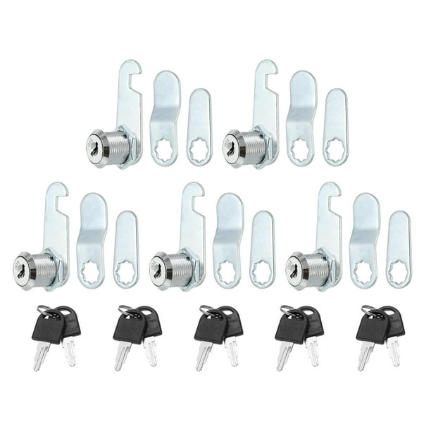 Uxcell Cerraduras de Cam de Aleación de Zinc de 3/4" con Llave Diferente para Cajón de Archivos Buzón, Tono Plateado Paquete de 5