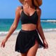 thumbnail image 3 of Conjunto de Bikini de Cintura Alta para las Mujeres Color Sólido Correa sin Espalda de Hombro Traje de Baño, Bloqueo de Color Tanjini de Dos Piezas, 3 of 6