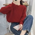 thumbnail image 3 of VISALY Pullover Crewneck Sweatshirt Ribbed Long Sleeve Tops Trendy Long Sleeve Sweater Tops Fall Chunky Cable Knit Pullover Sweaters Pullover Sweaters Hoodies Pullover Pullover Sweaters Red One Size, 3 of 4