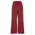 thumbnail image 4 of RQYYD Women's Summer Wide Leg Pants Drawstring Waist Textured Trousers with Scalloped Hem for Women, 4 of 5